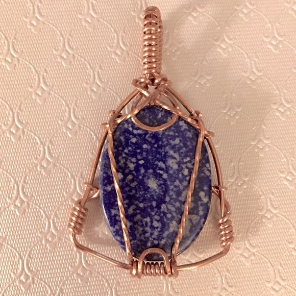 Lapis Blue Stone OOAK Artesian Made with Earrings woven in Copper - Picture 1 of 6